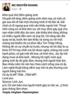 MC Nguyên Khang nói về Mỹ Tâm