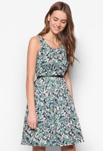 Đầm Xòe Họa Tiết Hoa Xanh lá