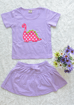 Đồ Bộ Chân Váy Cotton Bé Gái Thêu Tím