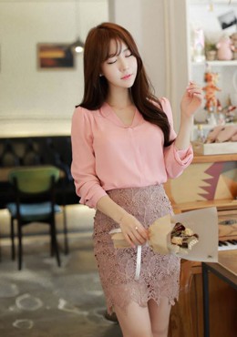 LS644 Áo sơ mi voan màu hồng pastel