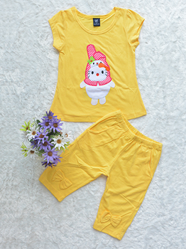 Đồ Bộ Bé Gái Thêu Thỏ Hè 2017 Vàng 