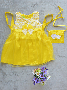 Đầm Lưới Bé Gái Túi Đeo Xuân Vàng 