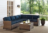 Bradenton Navy/Light Brown Outdoor Wicker Sectional and Table