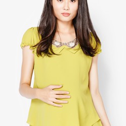 Áo voan 2 tầng cổ đính cườm tay ngắn Lam Phát