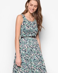 Đầm Xòe Họa Tiết Hoa Xanh lá