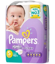 Pampers ក្រណាត់កន្ទបទារកជប៉ុន ទំហំ S មាន ៦២ ដុំ