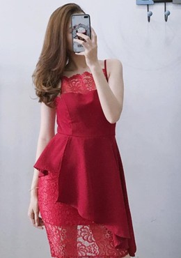 Đầm ren 2 dây tà chéo