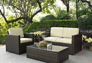 Palm Harbor Sand/Dark Brown Loveseat, Arm Chair and Table