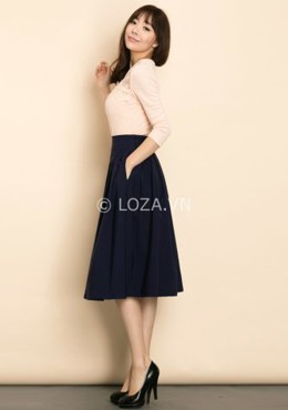 C522 Chân váy midi xếp li