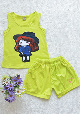 Đồ Bộ Bé Gái Hè In Búp Bê Xanh Chuối Nhí