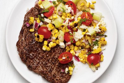 Grilled Steak with Greek Corn Salad