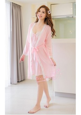 áo choàng nữ kèm đầm ngủ voan dễ thương  màu tím nhạt