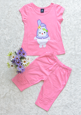 Đồ Bộ Bé Gái Thêu Thỏ Hè 2017 Hồng Phấn