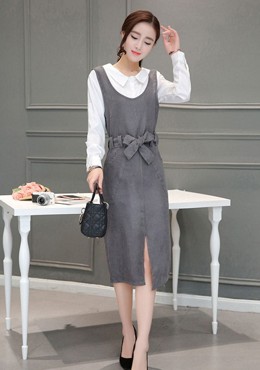 Set đầm dạ kèm áo sơ mi trắng