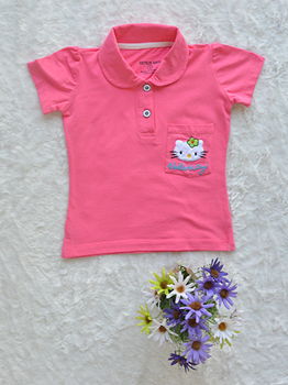 Áo Cổ Trụ Bé Gái Cotton In Mèo Đại Hồng Sen