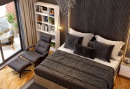 A Spacious Bedroom With A Modular TV Unit