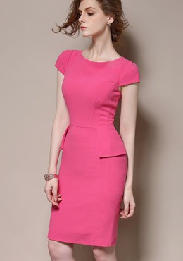 LD651 Đầm peplum công sở màu hồng