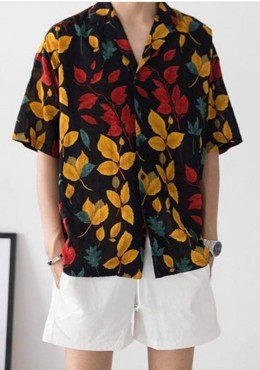 Áo sơ mi hoạ tiết lá cây