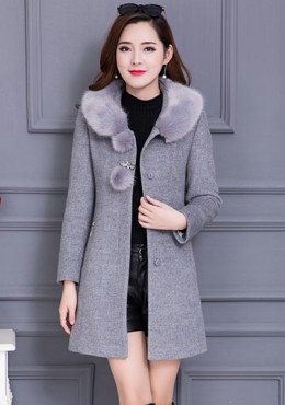 MT54 Áo khoác dạ nữ cổ lông túi khoá
