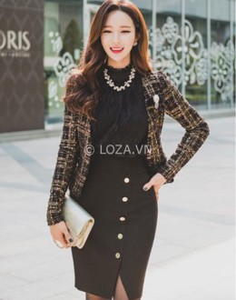 C524 Chân váy khuy chéo xẻ trước