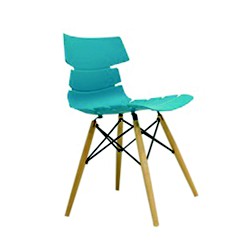 កៅអីផ្លាស្ទិច Turquoise ជើងឈើ