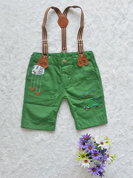 Quần Bé Trai Dây Đeo Kaki Short Thêu Xanh Két