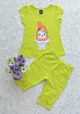 Đồ Bộ Bé Gái Thêu Thỏ Hè 2017 Xanh Chuố