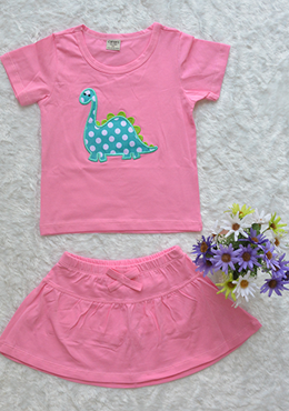 Đồ Bộ Chân Váy Cotton Bé Gái Thêu Hồng Phấn