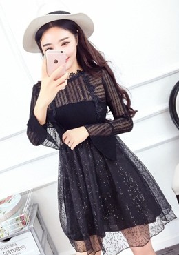 Đầm xòe kim sa ren tay dài