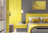 A Bedroom Design With Modular Furniture In Yellow And Grey