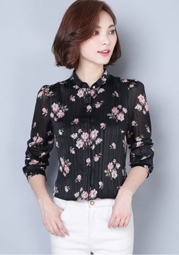 LS646 Áo sơ mi voan hoa kim tuyến