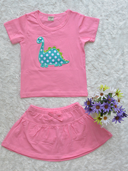 Đồ Bộ Chân Váy Cotton Bé Gái Thêu Hồng Phấn