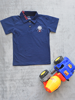 Áo Bé Trai Thêu Nhện In Chứ Cổ Xanh Đen Nhí