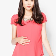 Áo voan hồng 2 tầng cổ đính cườm tay ngắn Lam Phát