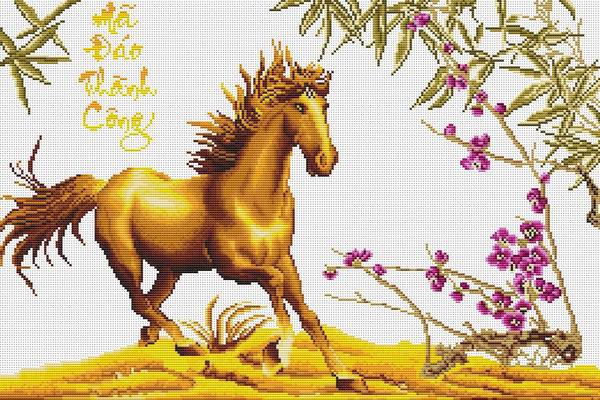 Tranh thêu chữ thập Mã đáo thành công