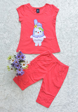 Đồ Bộ Bé Gái Thêu Thỏ Hè 2017 Hồng Dâu