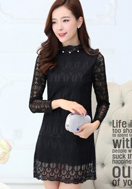 Đầm suông ren cổ ngọc trai