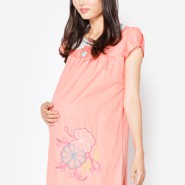 Váy kaki cổ sen tay ngắn thêu hoa Lam Phát