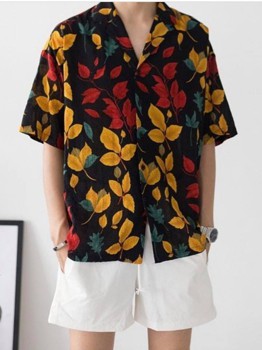 Áo sơ mi hoạ tiết lá cây