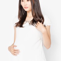 Áo voan trắng 2 tầng cổ đính cườm tay ngắn Lam Phát