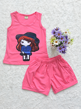 Đồ Bộ Bé Gái Hè In Búp Bê Hồng Sen Nhí