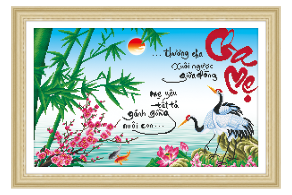 Tranh thêu chữ thập thành ngữ về cha mẹ