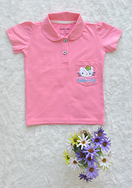 Áo Cổ Trụ Bé Gái Cotton In Mèo Đại Hồng Phấn