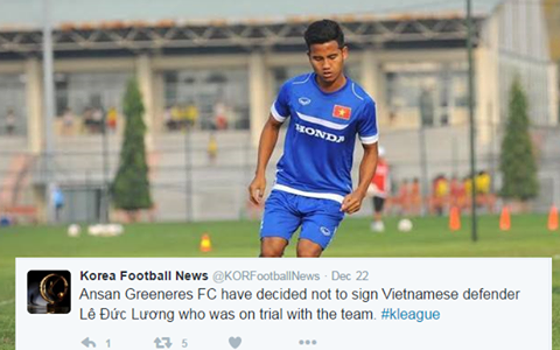 Thực hư vụ Đức Lương bị CLB Hàn Quốc từ chối ký hợp đồng