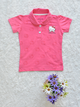 Áo Cổ Trụ Bé Gái Cotton In Mèo In Kitty Đại Hồng Sen