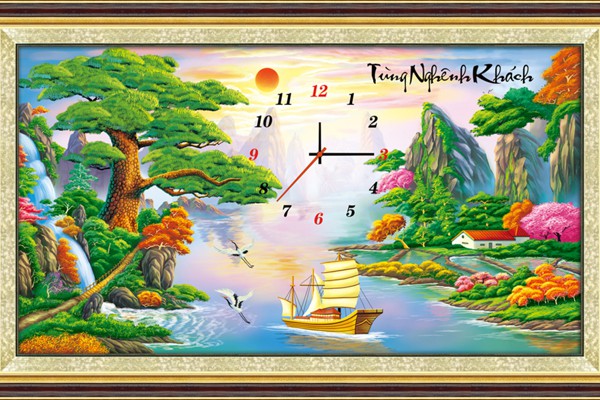 Tranh thêu chữ thập tùng nghênh khách