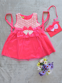 Đầm Lưới Bé Gái Túi Đeo Xuân Hồng Sen