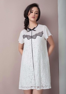 Đầm ren trắng phối nơ