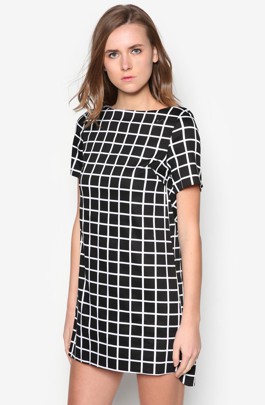 Đầm Suông Vạt High Low Caro