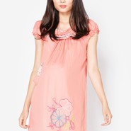 Váy kaki xếp ly tay ngắn thêu hoa Lam Phát